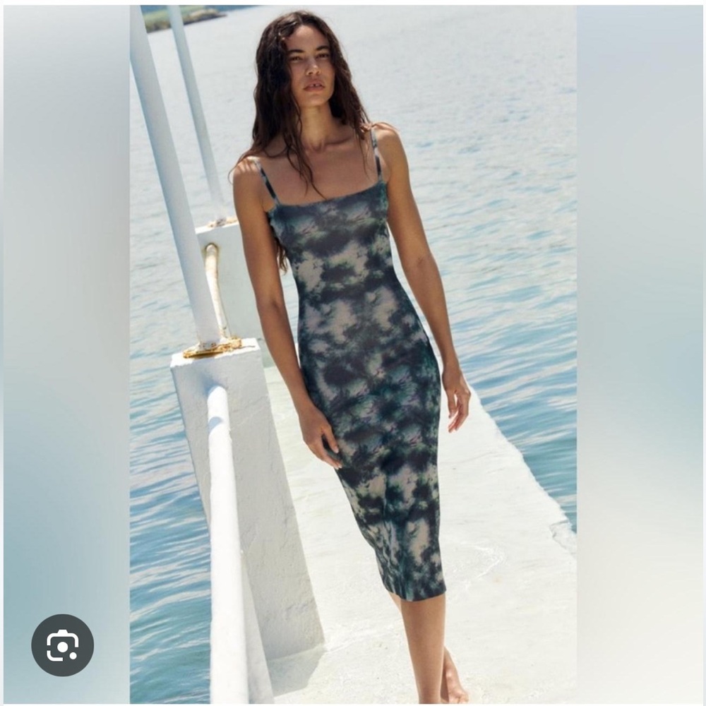 Zara Tie-Dye Midi Dress Blue Green